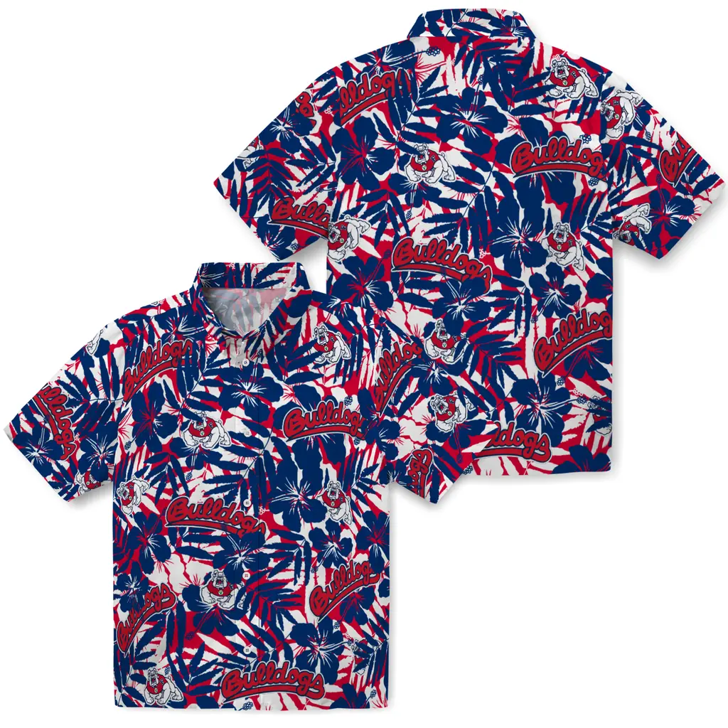 Fresno State Bulldogs Hawaiian Shirt - Hibiscus Overlay fresno state bulldogs hibiscus overlay hawaiian shirts high quality