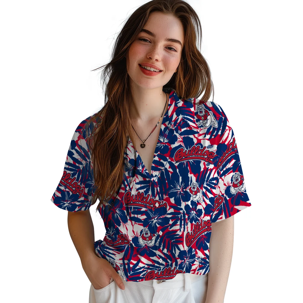 Fresno State Bulldogs Hawaiian Shirt - Hibiscus Overlay fresno state bulldogs hibiscus overlay hawaiian shirts latest model