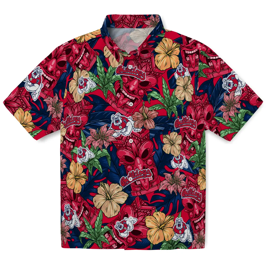 Fresno State Bulldogs Hawaiian Shirt - Hibiscus Tiki Jungle fresno state bulldogs tiki jungle red hawaiian shirts best selling
