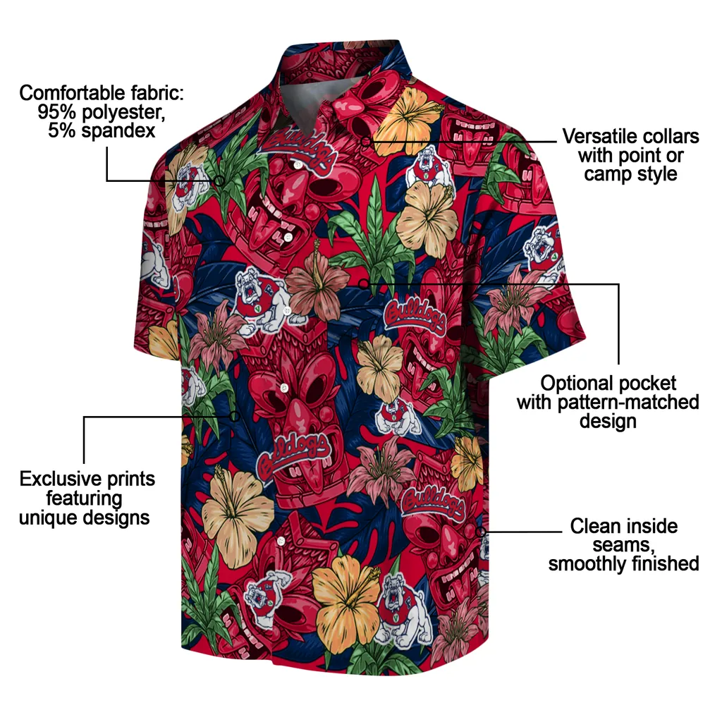 Fresno State Bulldogs Hawaiian Shirt - Hibiscus Tiki Jungle fresno state bulldogs tiki jungle red hawaiian shirts new arrival