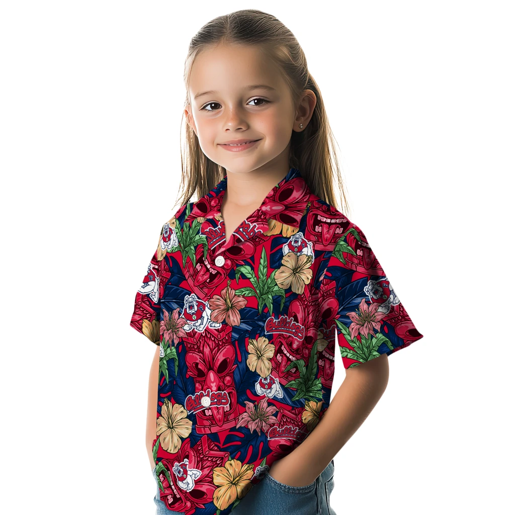 Fresno State Bulldogs Hawaiian Shirt - Hibiscus Tiki Jungle fresno state bulldogs tiki jungle red hawaiian shirts premium grade