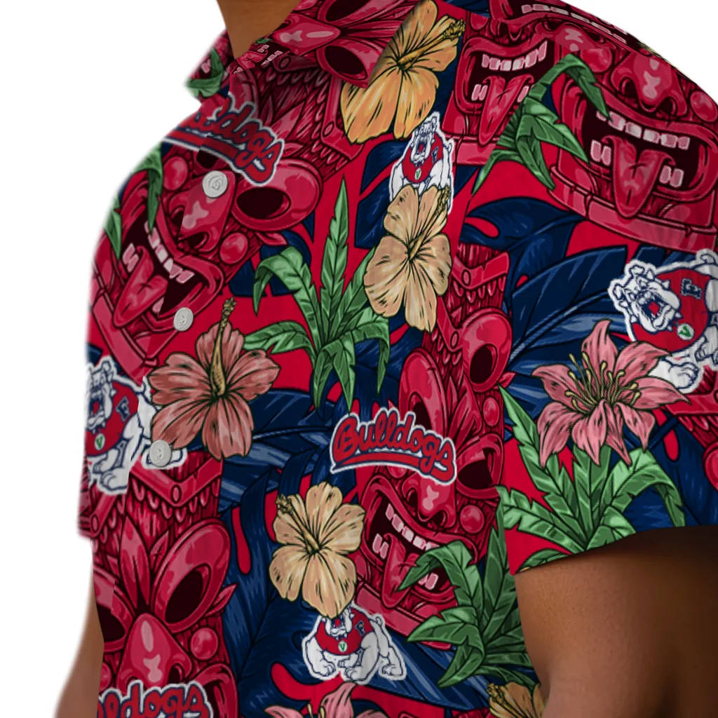 Fresno State Bulldogs Hawaiian Shirt - Hibiscus Tiki Jungle fresno state bulldogs tiki jungle red hawaiian shirts trendy