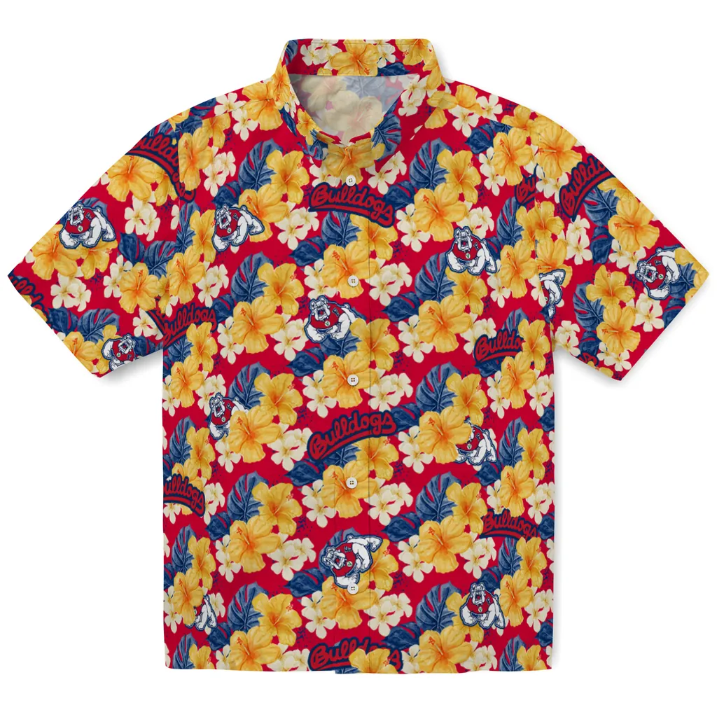 Fresno State Bulldogs Hawaiian Shirt - Hibiscus Tropics fresno state bulldogs hibiscus tropics red yellow hawaiian shirts best selling