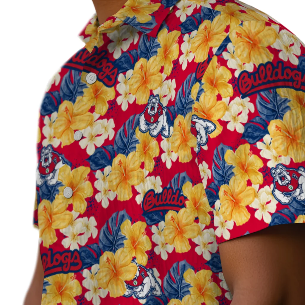 Fresno State Bulldogs Hawaiian Shirt - Hibiscus Tropics fresno state bulldogs hibiscus tropics red yellow hawaiian shirts trendy