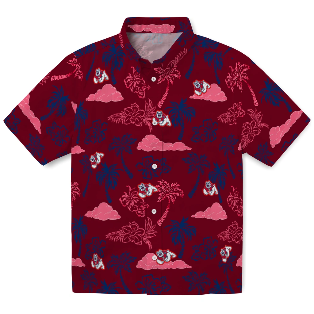 Fresno State Bulldogs Hawaiian Shirt - Palm And Clouds fresno state bulldogs palm and clouds red hawaiian shirts best selling