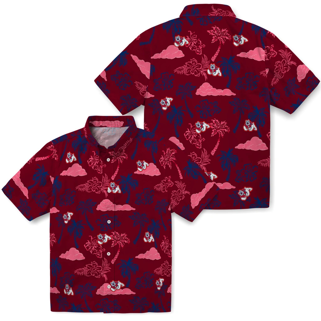 Fresno State Bulldogs Hawaiian Shirt - Palm And Clouds fresno state bulldogs palm and clouds red hawaiian shirts high quality