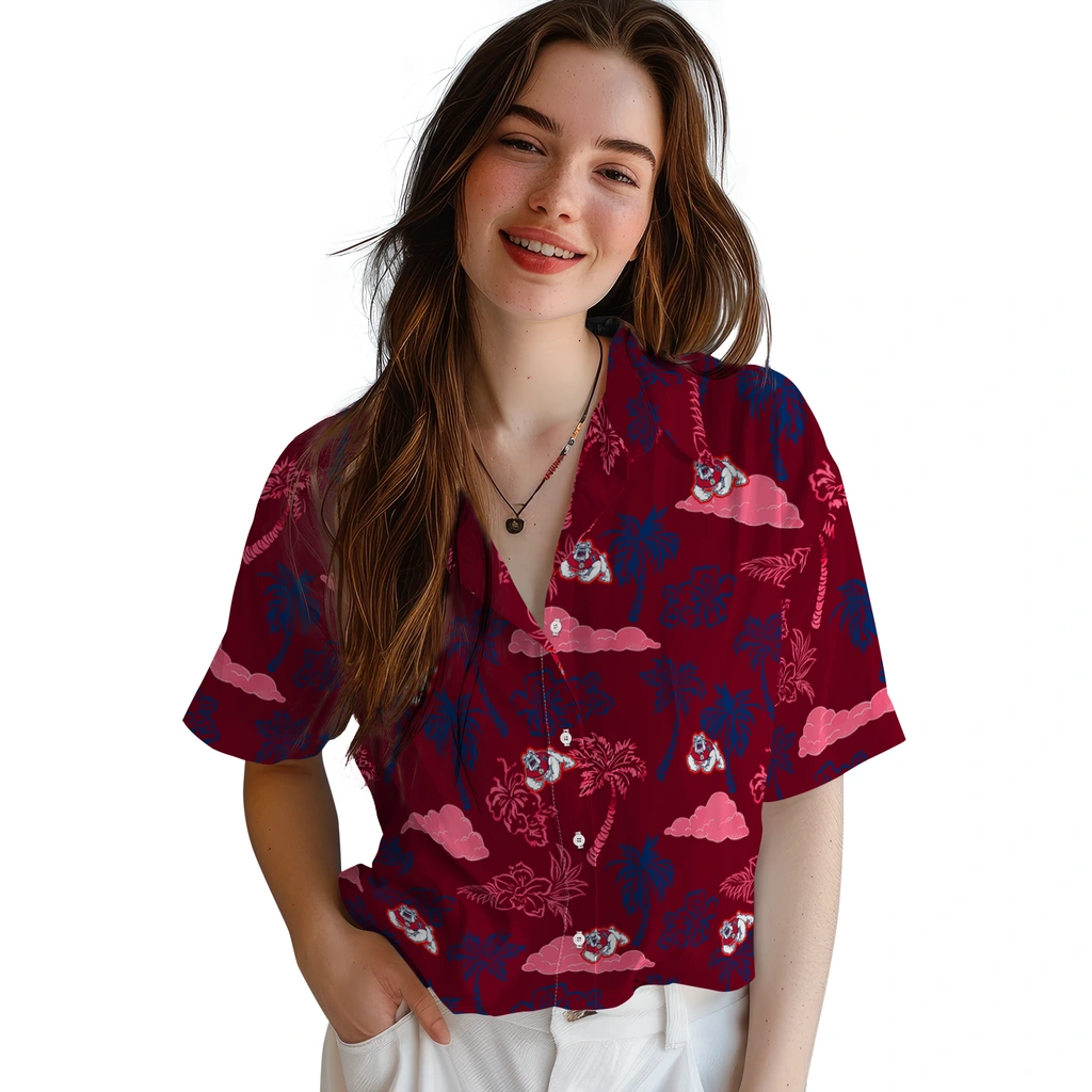Fresno State Bulldogs Hawaiian Shirt - Palm And Clouds fresno state bulldogs palm and clouds red hawaiian shirts latest model