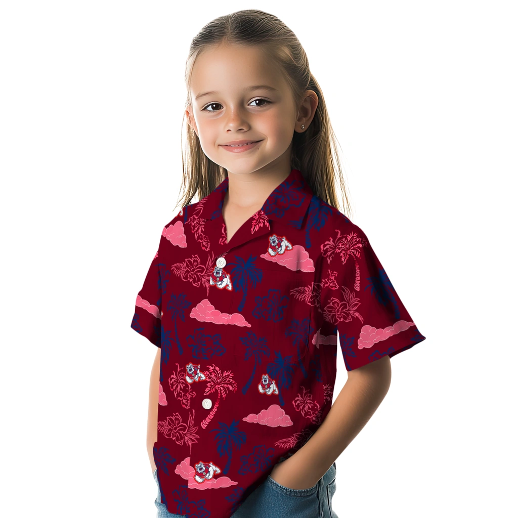 Fresno State Bulldogs Hawaiian Shirt - Palm And Clouds fresno state bulldogs palm and clouds red hawaiian shirts premium grade