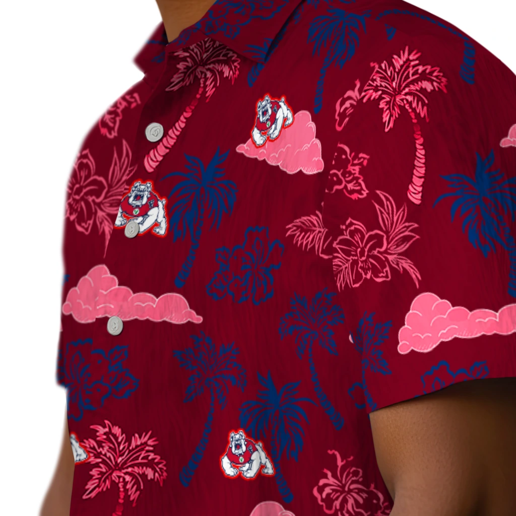 Fresno State Bulldogs Hawaiian Shirt - Palm And Clouds fresno state bulldogs palm and clouds red hawaiian shirts trendy