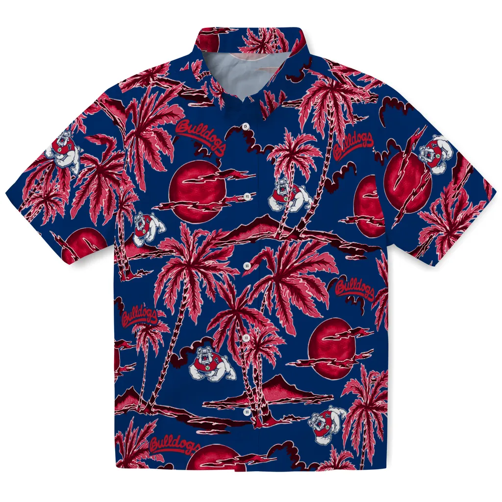 Fresno State Bulldogs Hawaiian Shirt - Palm Sunset fresno state bulldogs palm sunset hawaiian shirts best selling