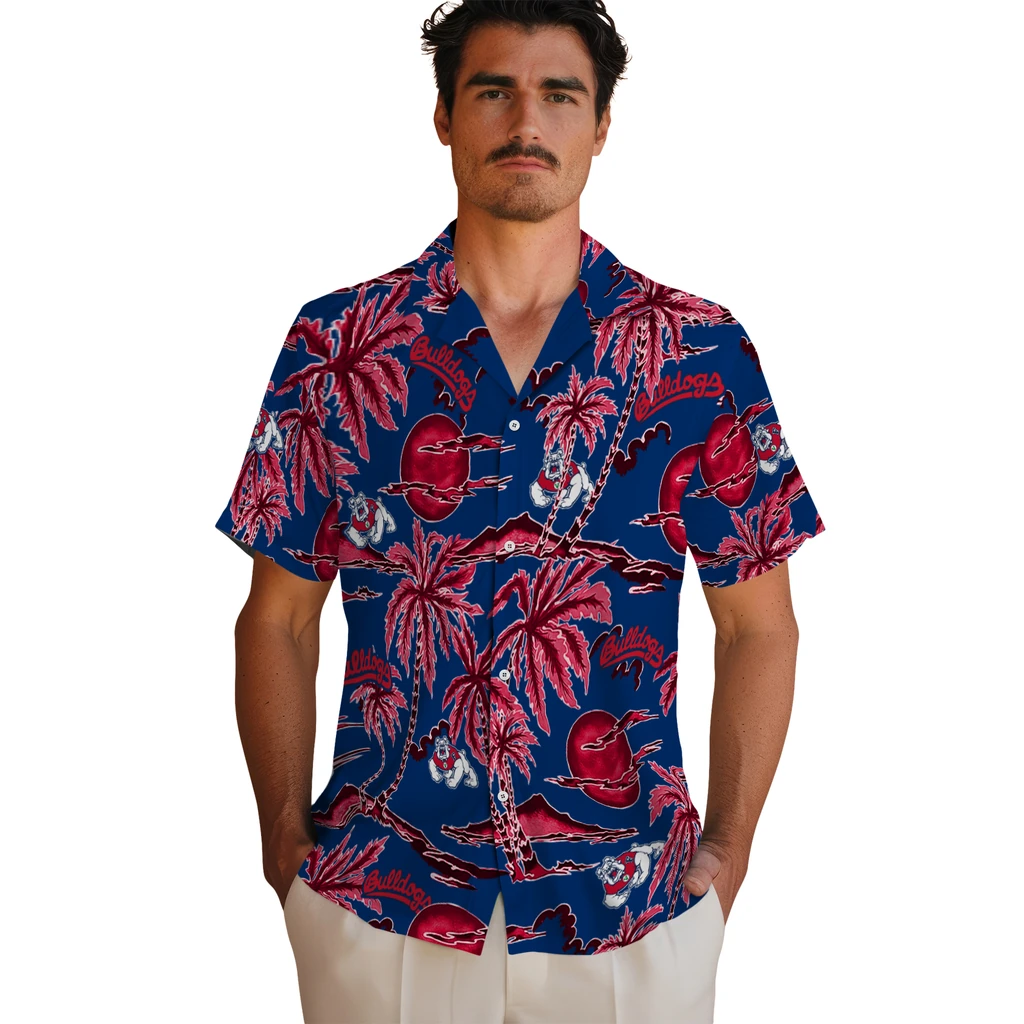 Fresno State Bulldogs Hawaiian Shirt - Palm Sunset fresno state bulldogs palm sunset hawaiian shirts fashion forward