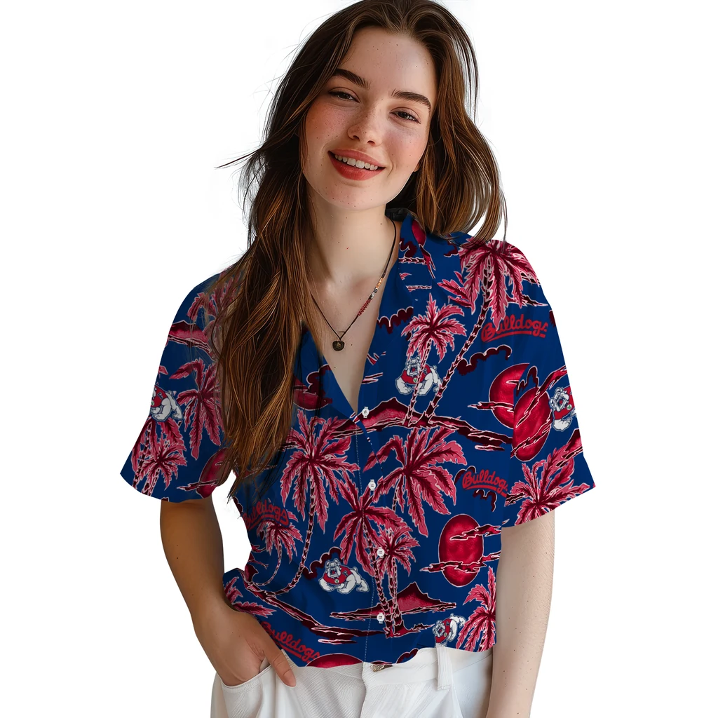 Fresno State Bulldogs Hawaiian Shirt - Palm Sunset fresno state bulldogs palm sunset hawaiian shirts latest model
