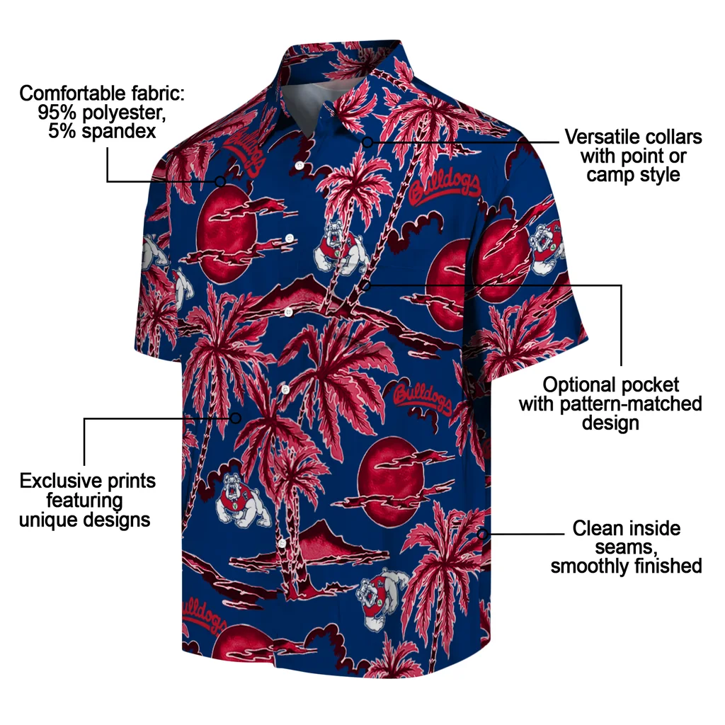 Fresno State Bulldogs Hawaiian Shirt - Palm Sunset fresno state bulldogs palm sunset hawaiian shirts new arrival
