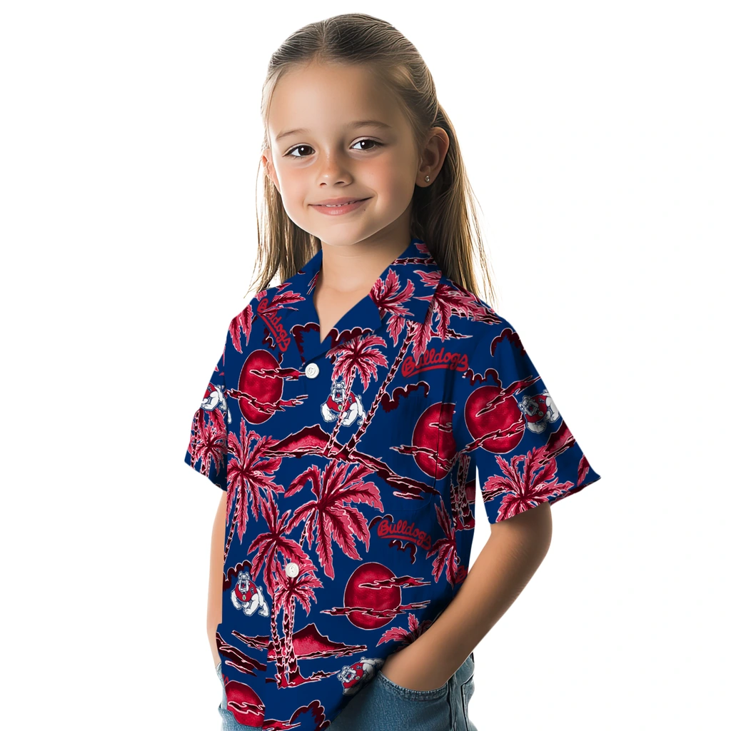 Fresno State Bulldogs Hawaiian Shirt - Palm Sunset fresno state bulldogs palm sunset hawaiian shirts premium grade