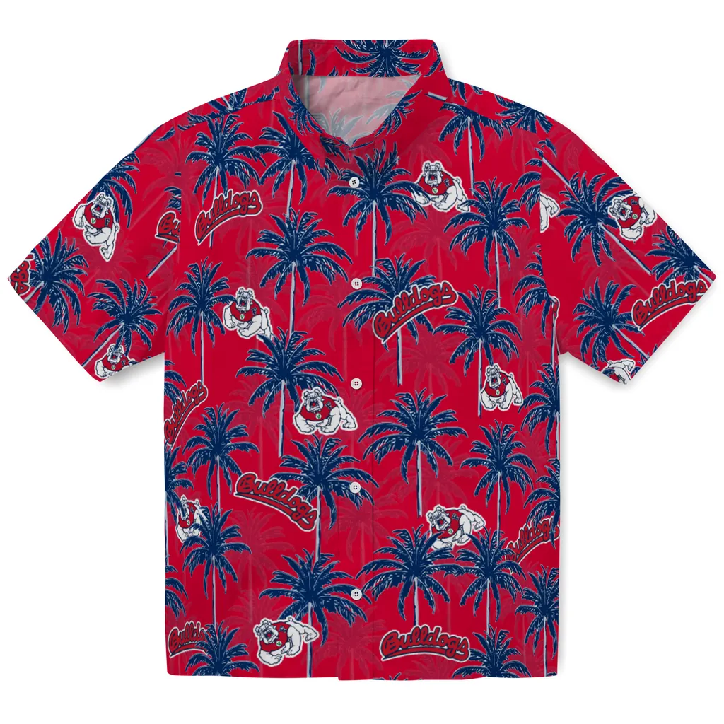 Fresno State Bulldogs Hawaiian Shirt - Palm Tree Motif fresno state bulldogs palm grove red hawaiian shirts best selling