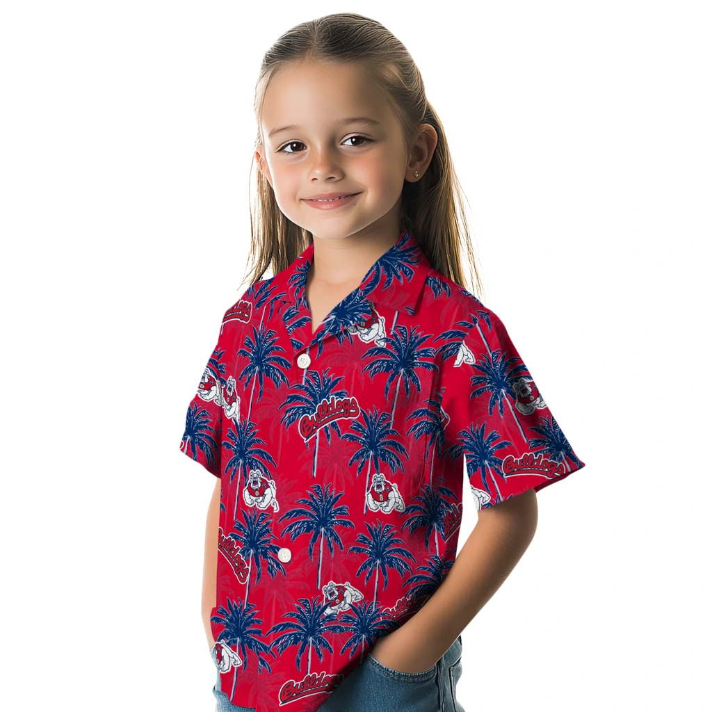 Fresno State Bulldogs Hawaiian Shirt - Palm Tree Motif fresno state bulldogs palm grove red hawaiian shirts premium grade