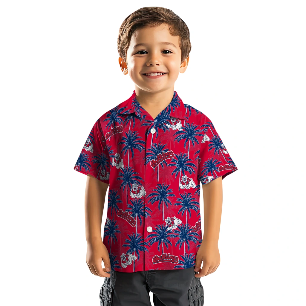 Fresno State Bulldogs Hawaiian Shirt - Palm Tree Motif fresno state bulldogs palm grove red hawaiian shirts top rated