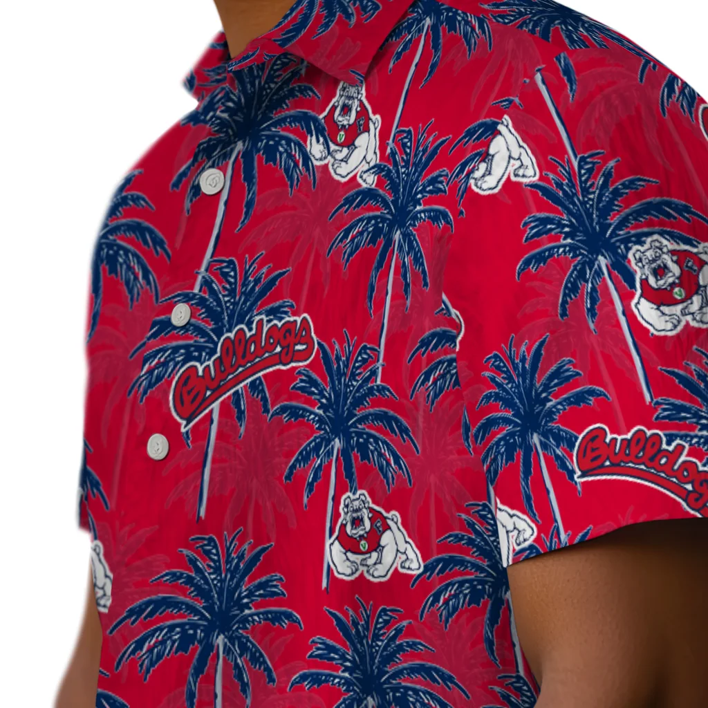 Fresno State Bulldogs Hawaiian Shirt - Palm Tree Motif fresno state bulldogs palm grove red hawaiian shirts trendy