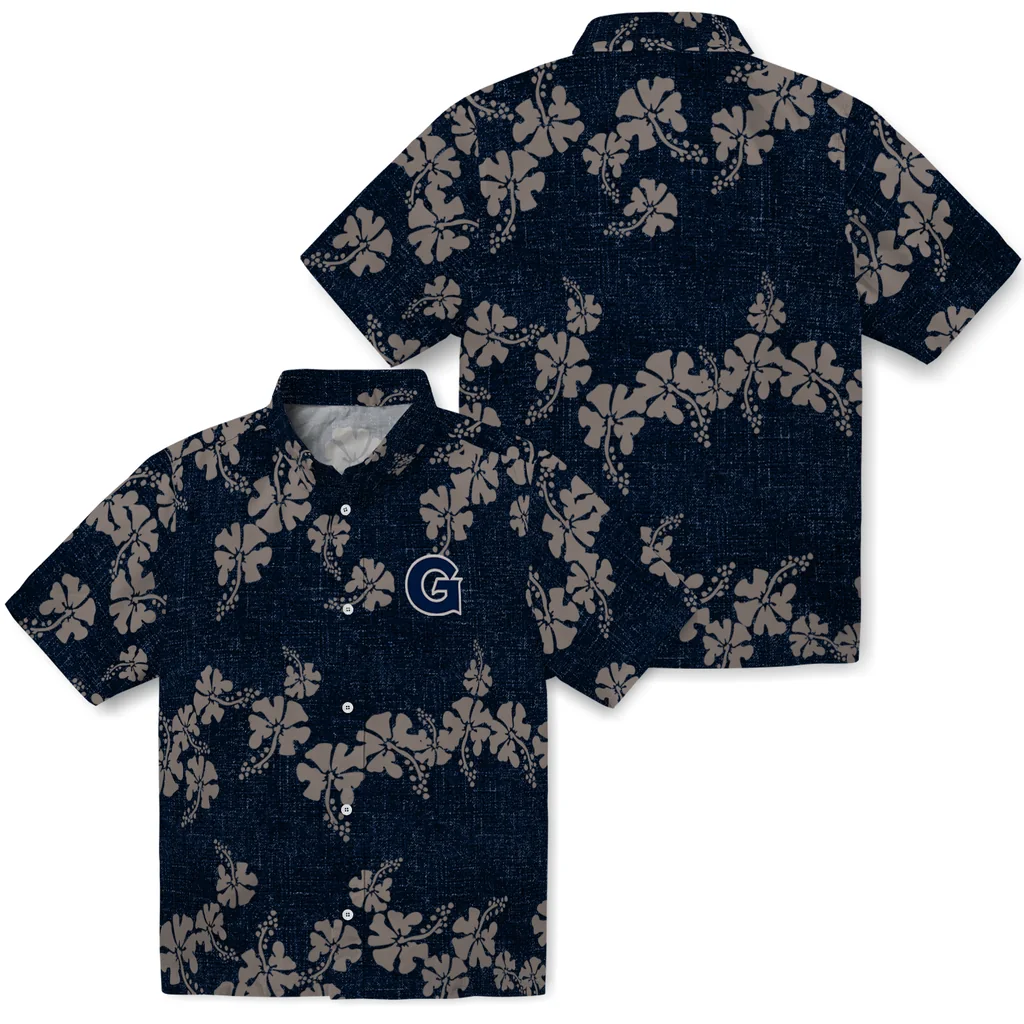 Georgetown Hoyas Hawaiian Shirt - 50th State Flower georgetown hoyas hibiscus petals blue hawaiian shirts high quality