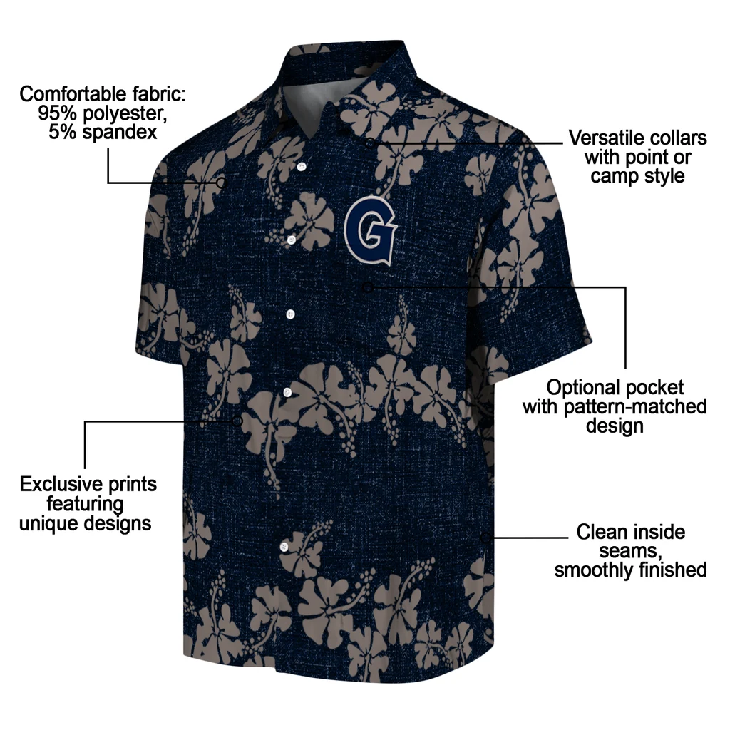 Georgetown Hoyas Hawaiian Shirt - 50th State Flower georgetown hoyas hibiscus petals blue hawaiian shirts new arrival