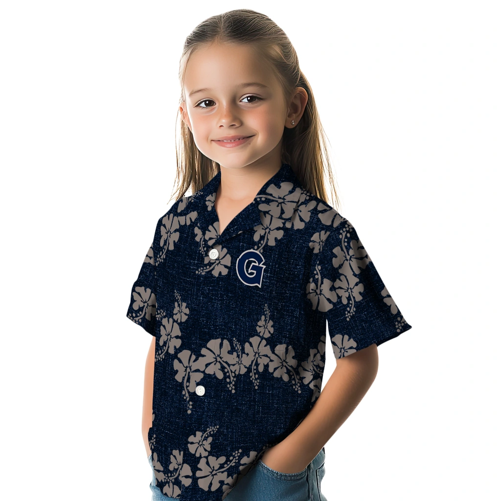 Georgetown Hoyas Hawaiian Shirt - 50th State Flower georgetown hoyas hibiscus petals blue hawaiian shirts premium grade