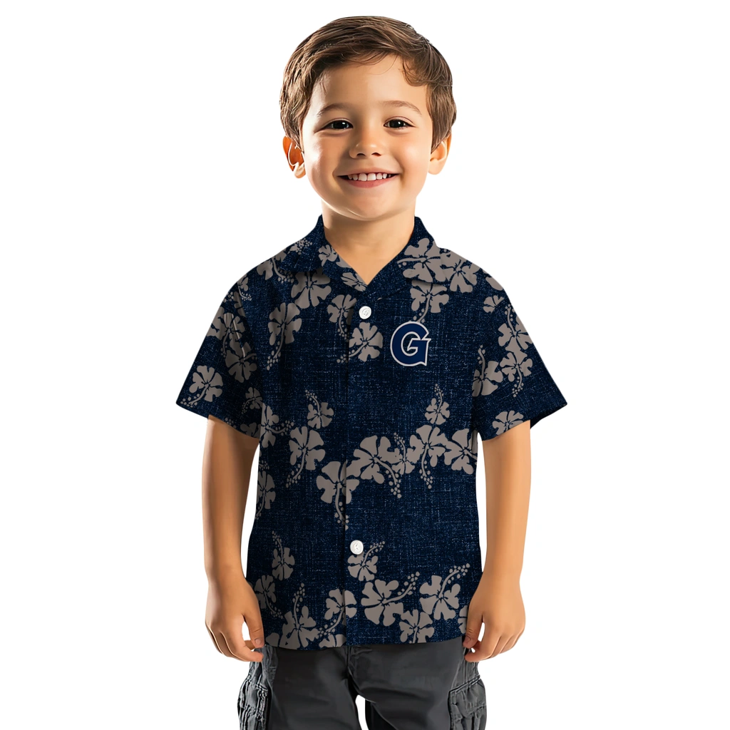 Georgetown Hoyas Hawaiian Shirt - 50th State Flower georgetown hoyas hibiscus petals blue hawaiian shirts top rated
