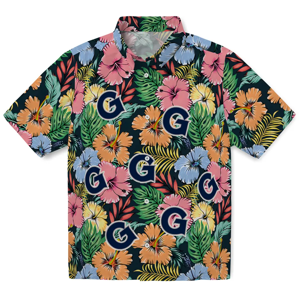 Georgetown Hoyas Hawaiian Shirt - Brilliant Hibiscus Garden georgetown hoyas brilliant hibiscus garden hawaiian shirts best selling