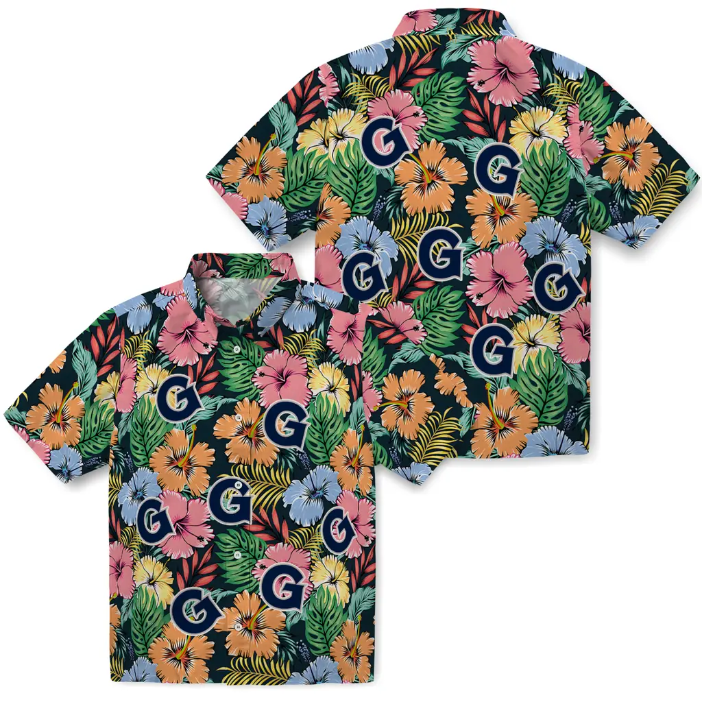Georgetown Hoyas Hawaiian Shirt - Brilliant Hibiscus Garden georgetown hoyas brilliant hibiscus garden hawaiian shirts high quality
