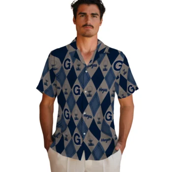 georgetown hoyas balloon plaid blue hawaiian shirts fashion forward