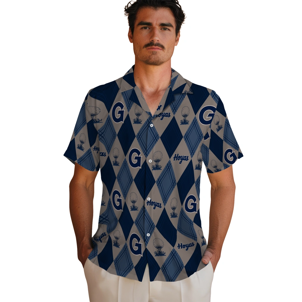Georgetown Hoyas Hawaiian Shirt - Golfing Plaid georgetown hoyas balloon plaid blue hawaiian shirts fashion forward
