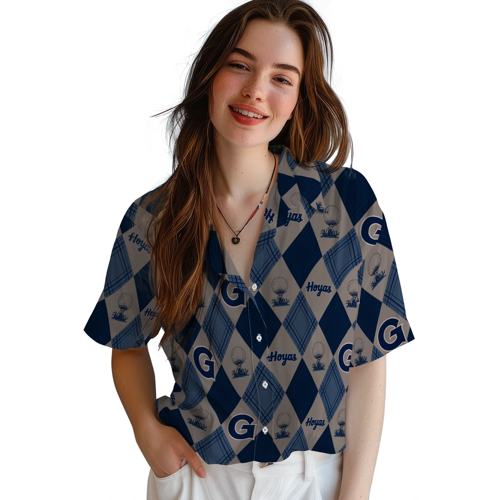 Georgetown Hoyas Hawaiian Shirt - Golfing Plaid georgetown hoyas balloon plaid blue hawaiian shirts latest model