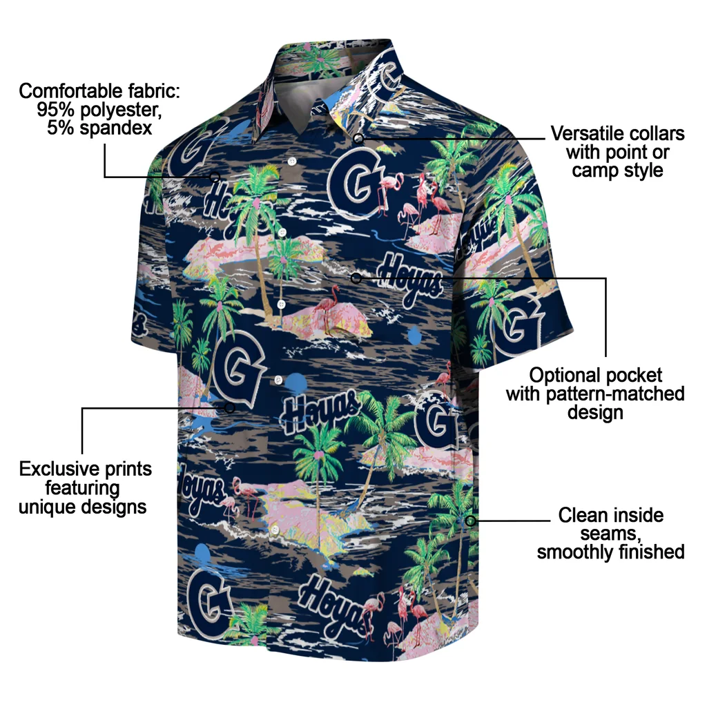 Georgetown Hoyas Hawaiian Shirt - Hawaii Island georgetown hoyas flamingo retreat blue hawaiian shirts new arrival