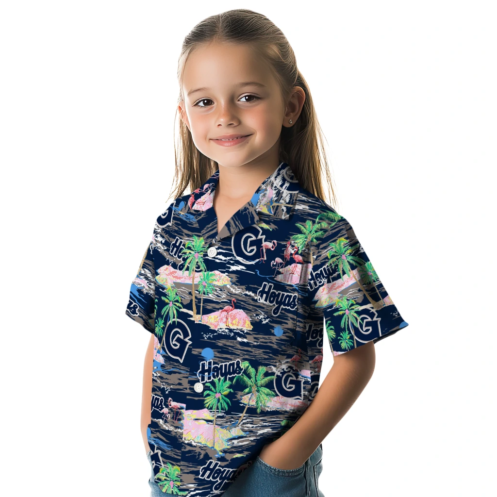 Georgetown Hoyas Hawaiian Shirt - Hawaii Island georgetown hoyas flamingo retreat blue hawaiian shirts premium grade