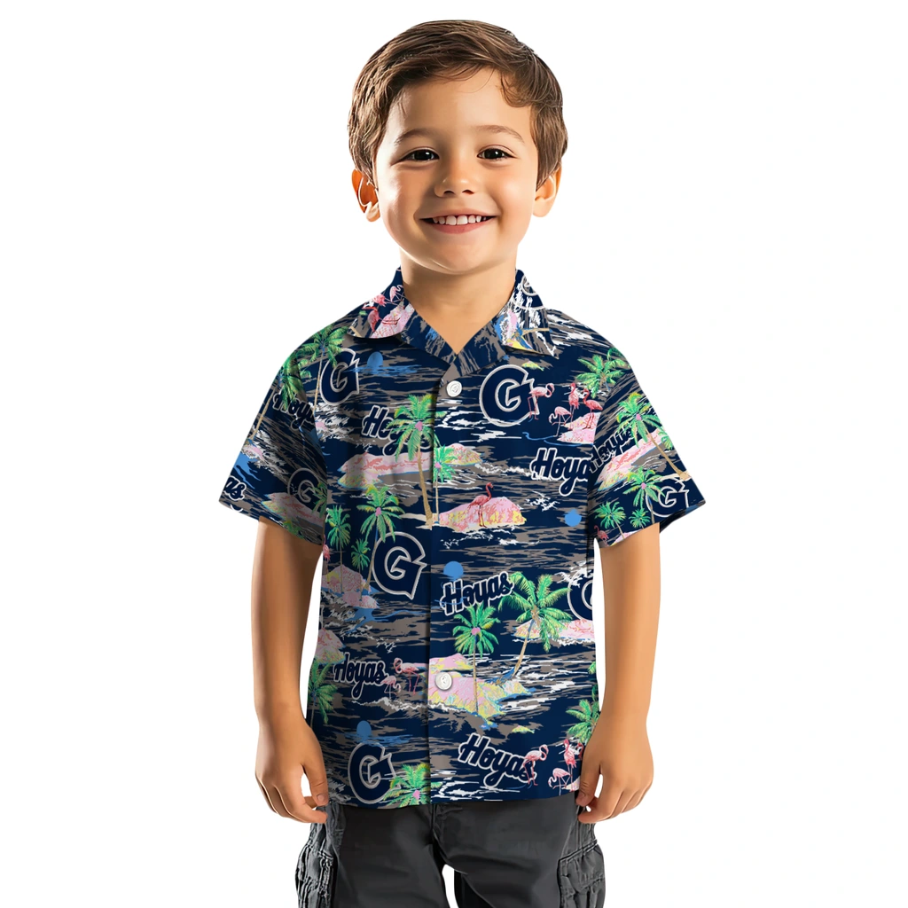 Georgetown Hoyas Hawaiian Shirt - Hawaii Island georgetown hoyas flamingo retreat blue hawaiian shirts top rated