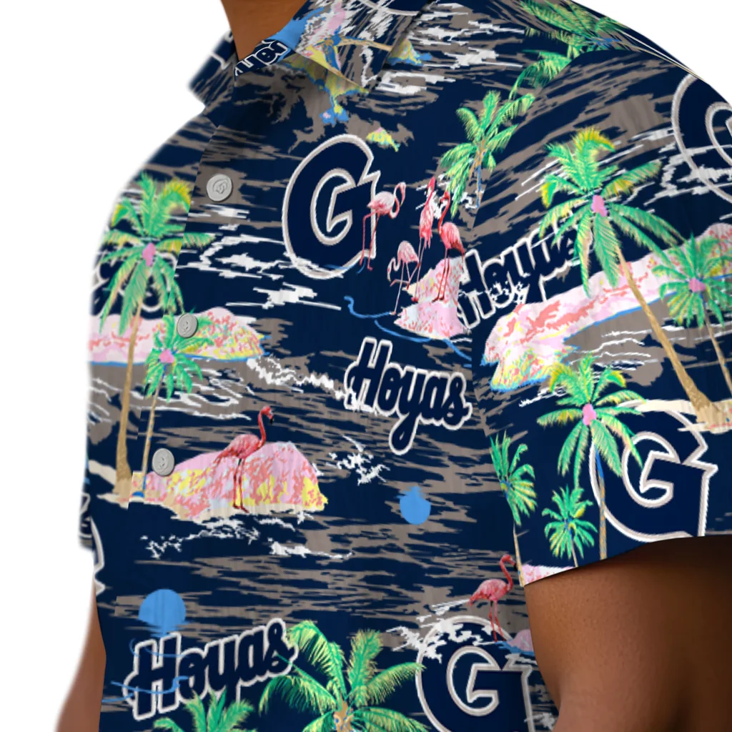 Georgetown Hoyas Hawaiian Shirt - Hawaii Island georgetown hoyas flamingo retreat blue hawaiian shirts trendy
