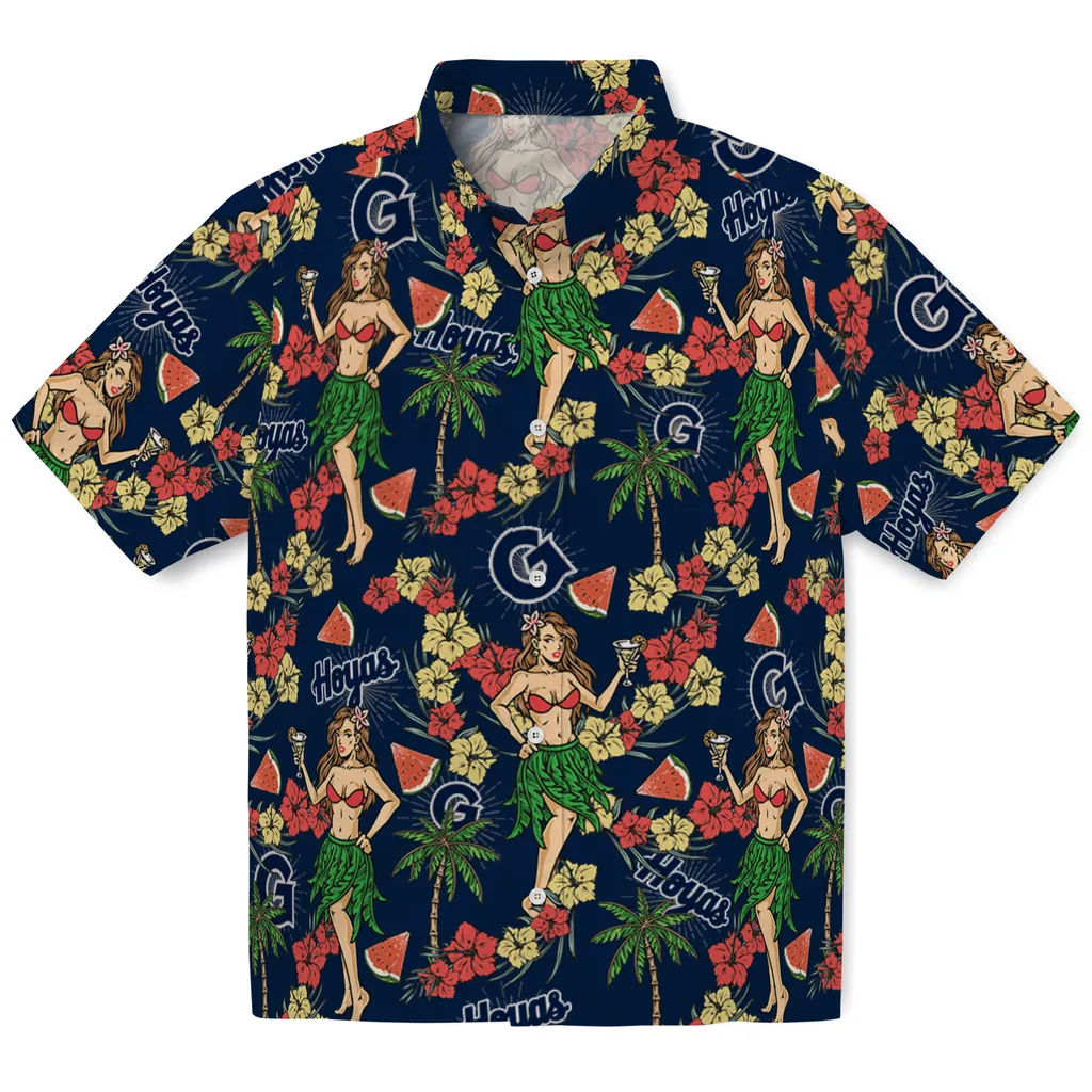 Georgetown Hoyas Hawaiian Shirt - Hawaiian Girls Design georgetown hoyas hawaiian girls design blue hawaiian shirts best selling