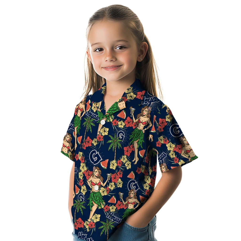 Georgetown Hoyas Hawaiian Shirt - Hawaiian Girls Design georgetown hoyas hawaiian girls design blue hawaiian shirts premium grade