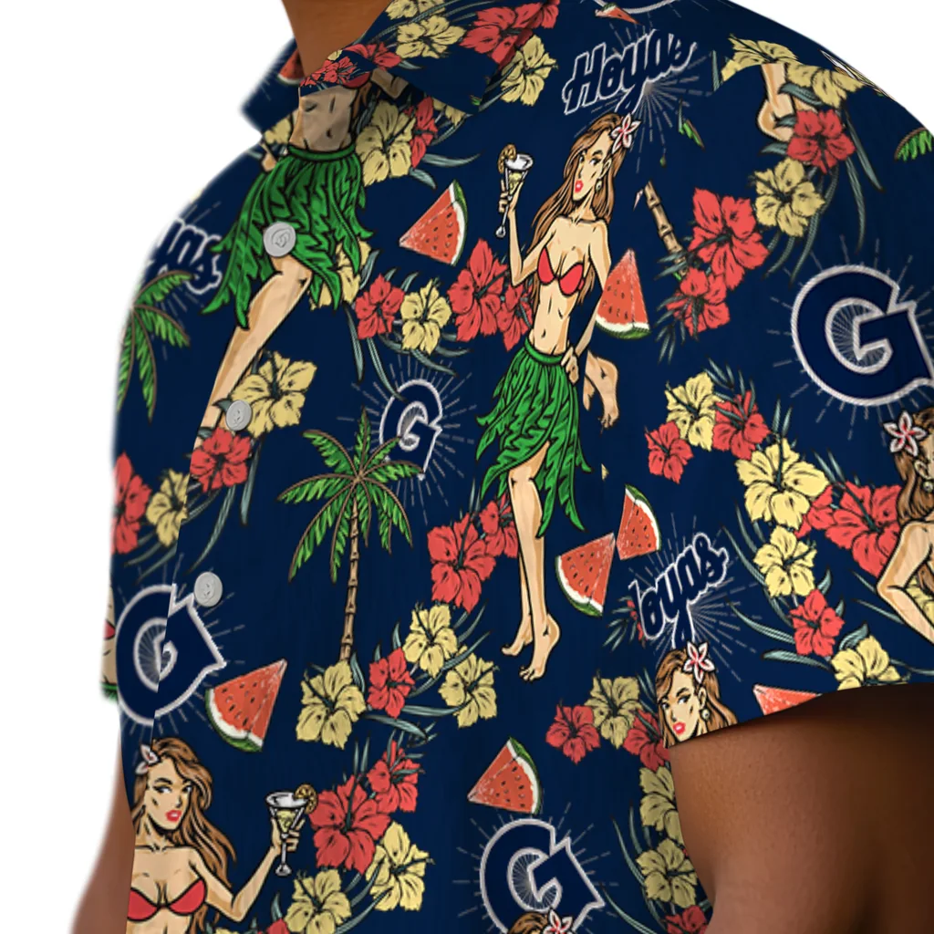 Georgetown Hoyas Hawaiian Shirt - Hawaiian Girls Design georgetown hoyas hawaiian girls design blue hawaiian shirts trendy