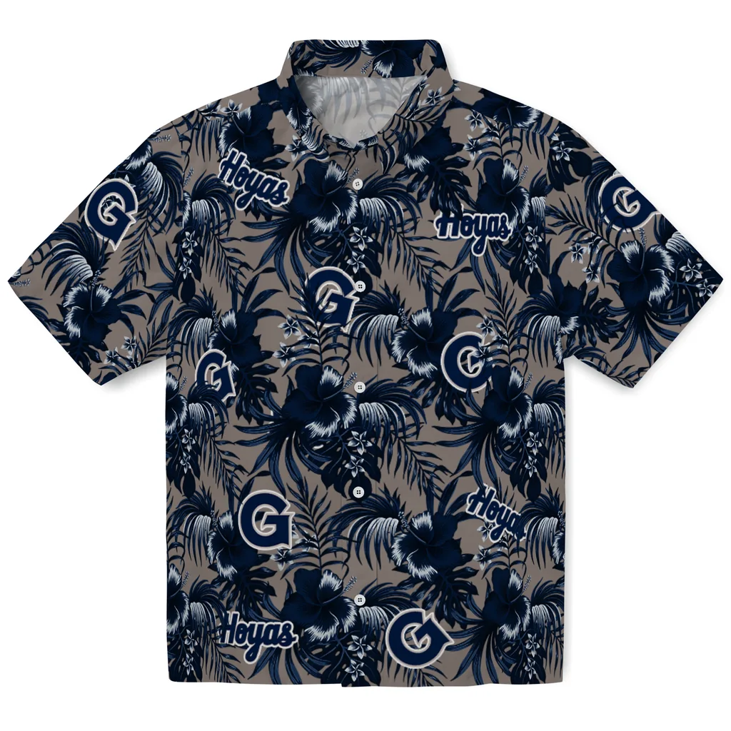 Georgetown Hoyas Hawaiian Shirt - Hibiscus Exotic georgetown hoyas hibiscus exotic blue hawaiian shirts best selling