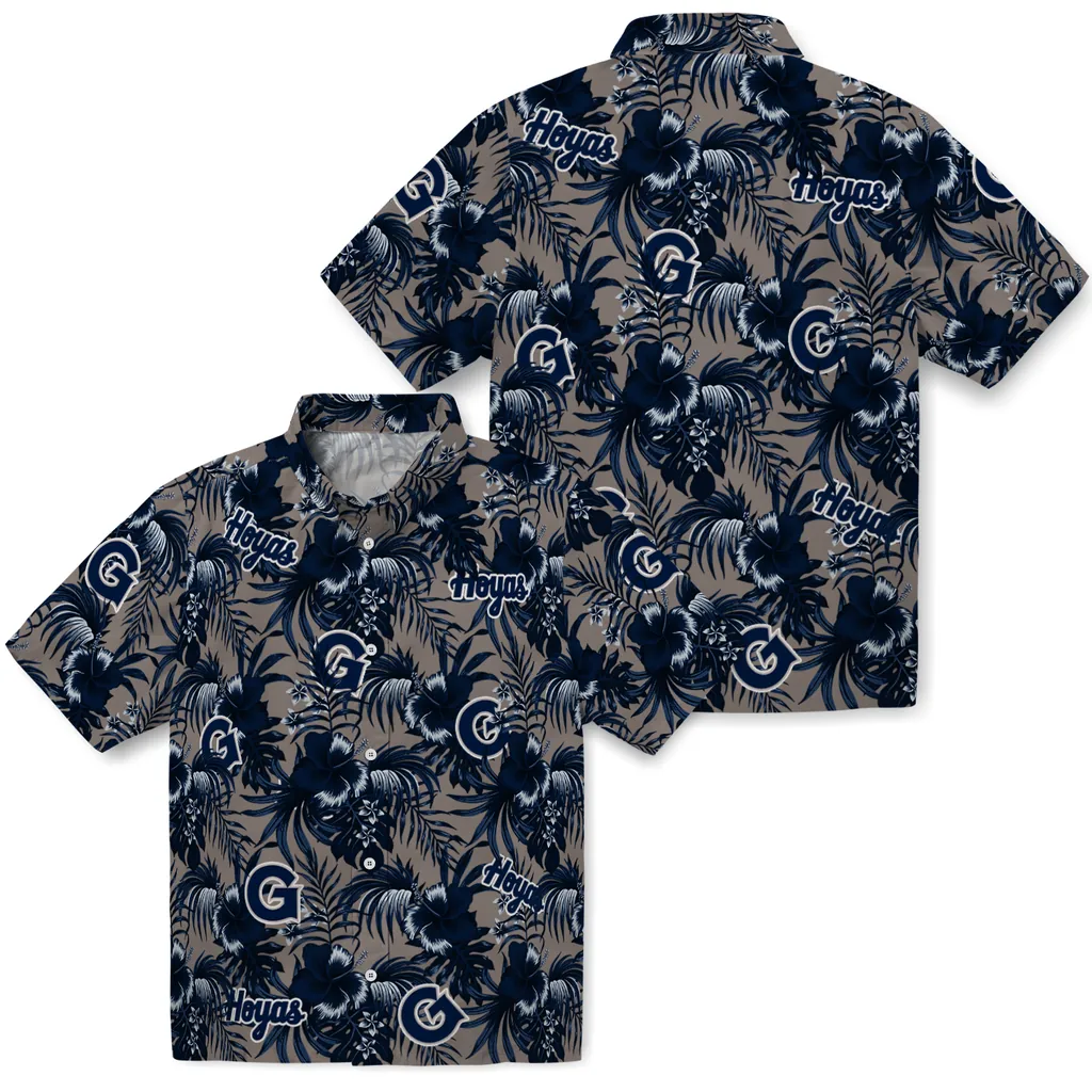 Georgetown Hoyas Hawaiian Shirt - Hibiscus Exotic georgetown hoyas hibiscus exotic blue hawaiian shirts high quality