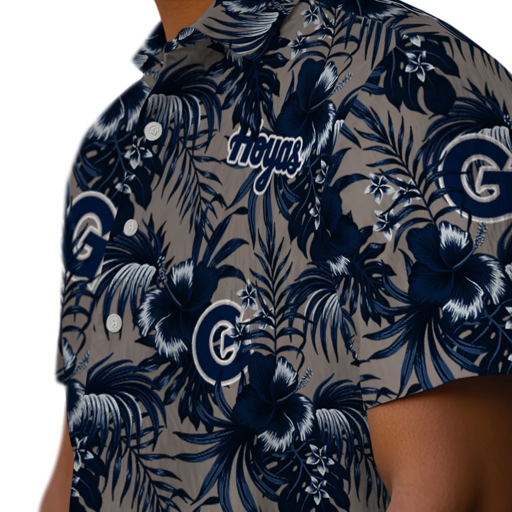Georgetown Hoyas Hawaiian Shirt - Hibiscus Exotic georgetown hoyas hibiscus exotic blue hawaiian shirts trendy