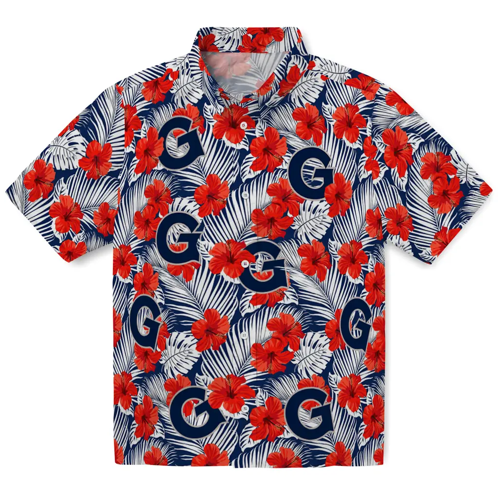 Georgetown Hoyas Hawaiian Shirt - Hibiscus Fiesta georgetown hoyas hibiscus fiesta red royal blue hawaiian shirts best selling