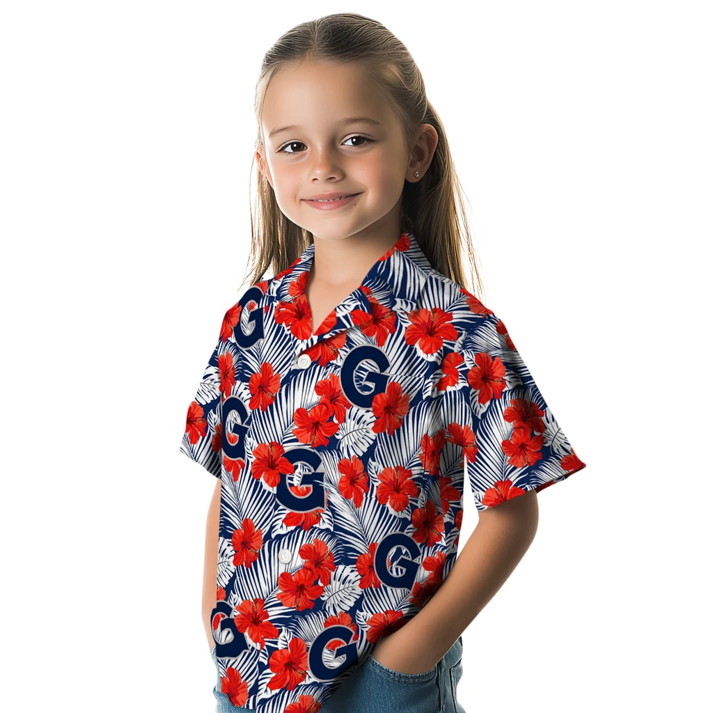 Georgetown Hoyas Hawaiian Shirt - Hibiscus Fiesta georgetown hoyas hibiscus fiesta red royal blue hawaiian shirts premium grade