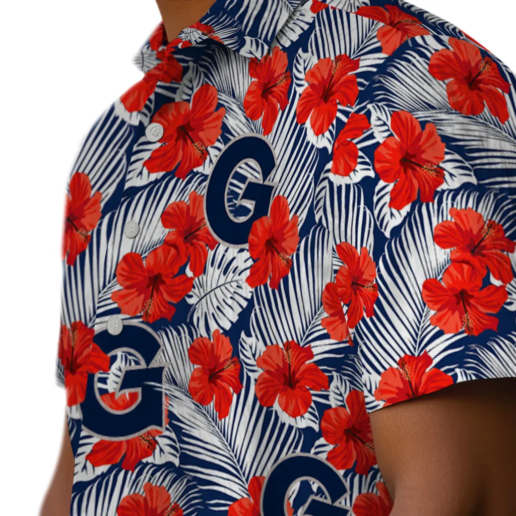 Georgetown Hoyas Hawaiian Shirt - Hibiscus Fiesta georgetown hoyas hibiscus fiesta red royal blue hawaiian shirts trendy