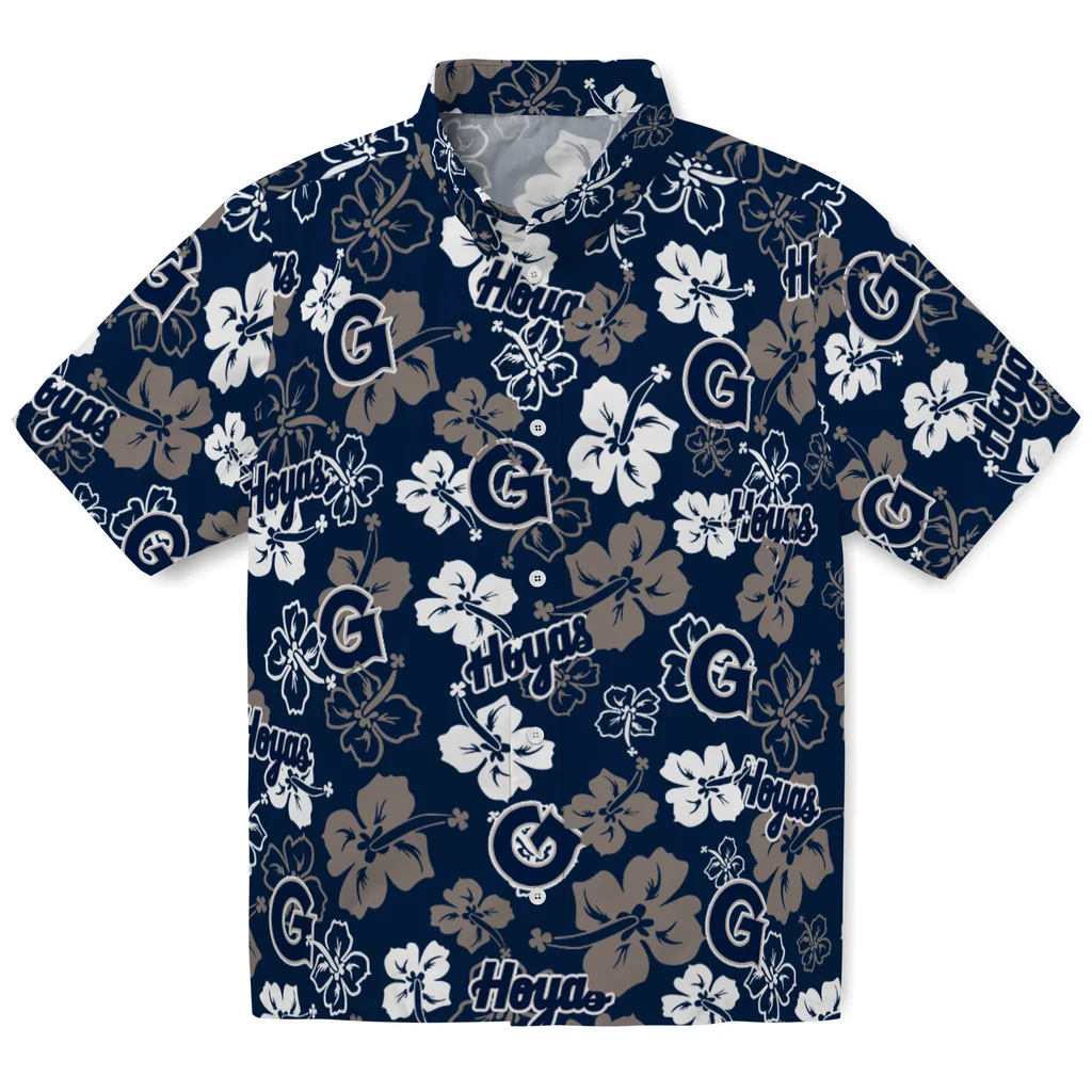 Georgetown Hoyas Hawaiian Shirt - Hibiscus Flower Design georgetown hoyas hibiscus bloom blue hawaiian shirts best selling