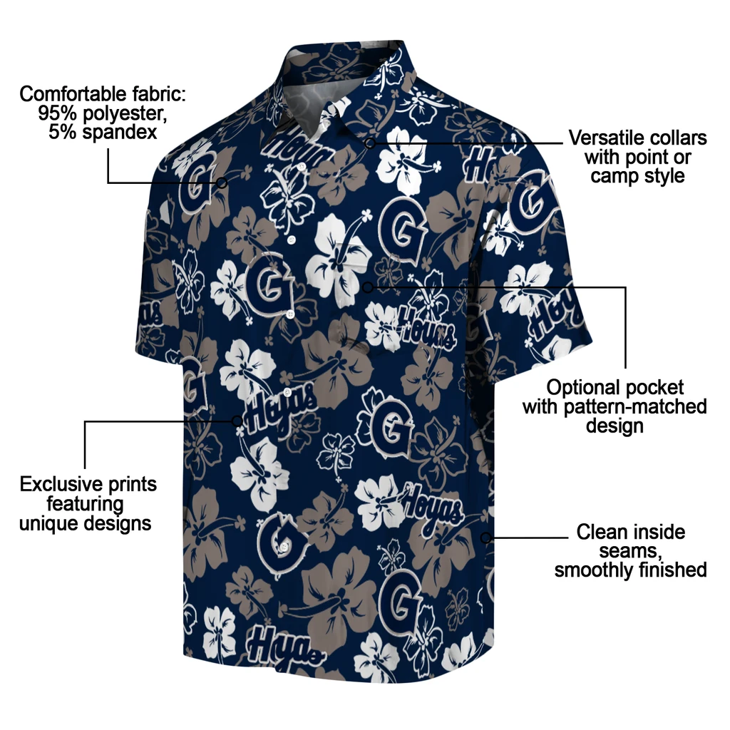 Georgetown Hoyas Hawaiian Shirt - Hibiscus Flower Design georgetown hoyas hibiscus bloom blue hawaiian shirts new arrival
