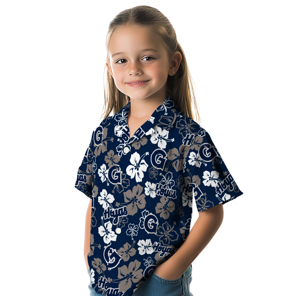 Georgetown Hoyas Hawaiian Shirt - Hibiscus Flower Design georgetown hoyas hibiscus bloom blue hawaiian shirts premium grade