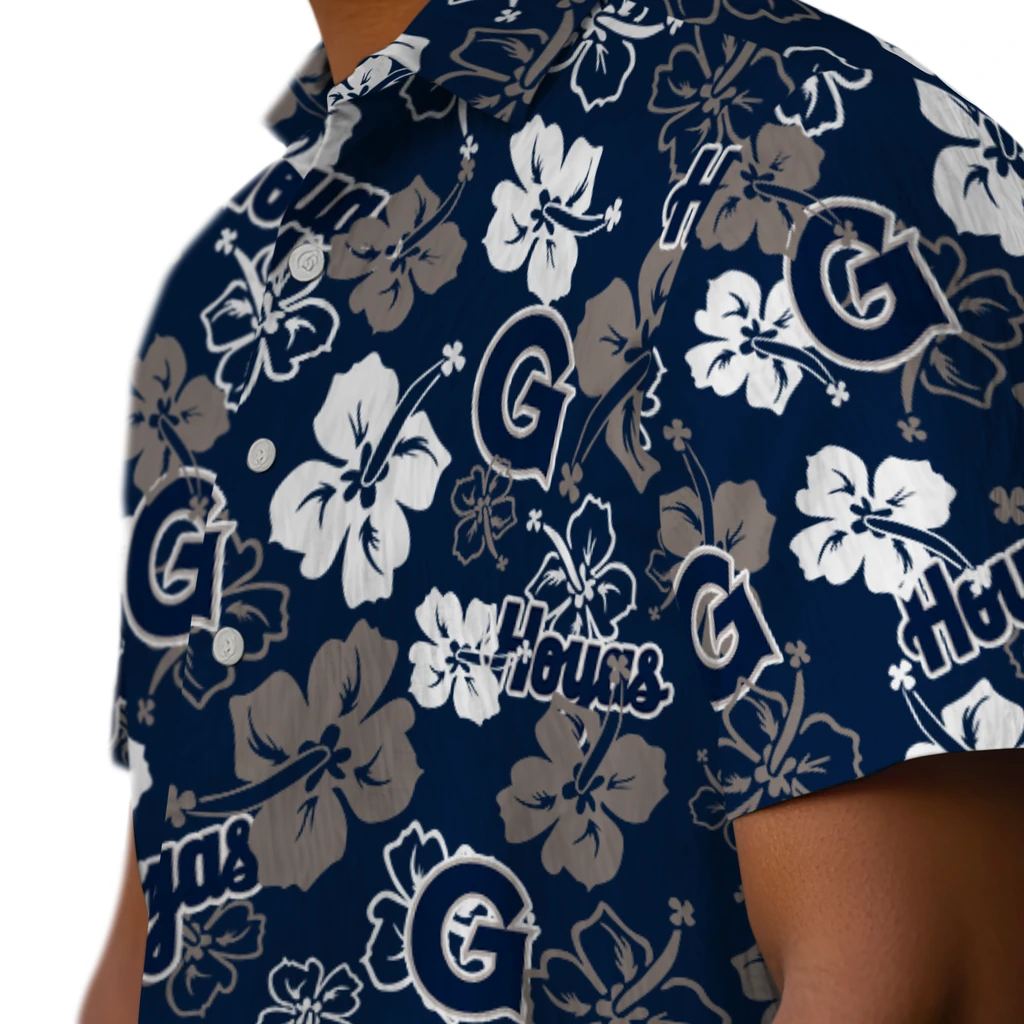 Georgetown Hoyas Hawaiian Shirt - Hibiscus Flower Design georgetown hoyas hibiscus bloom blue hawaiian shirts trendy