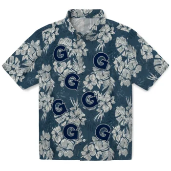 georgetown hoyas hibiscus flowers navy blue hawaiian shirts best selling