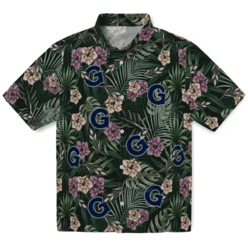 georgetown hoyas hibiscus leaves pattern green hawaiian shirts best selling